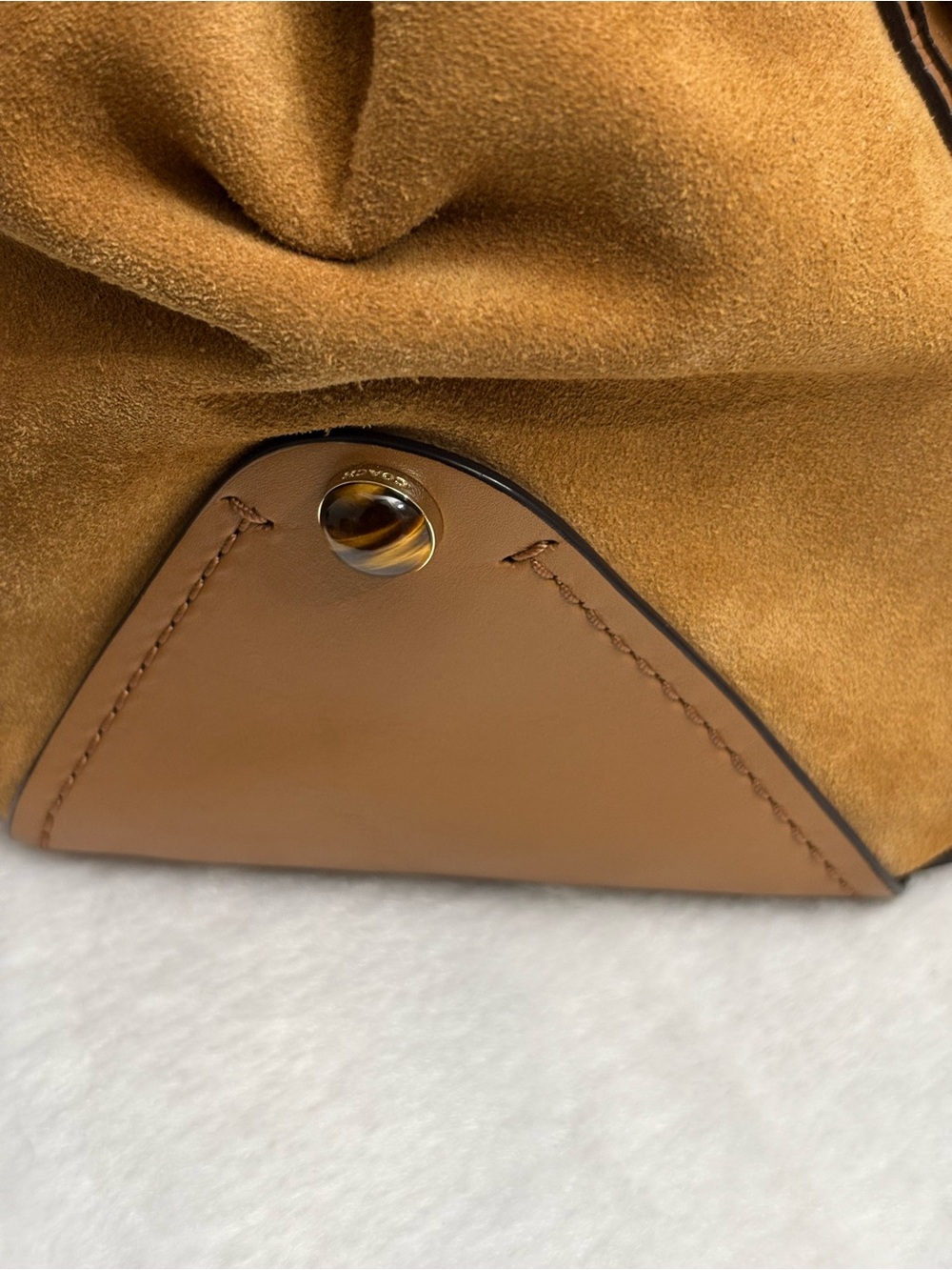 COACH DRIFTER LEATHER & SUEDE SATCHEL HANDBAG- Saddle & Camel- Turn Lock - Picture 9 of 16